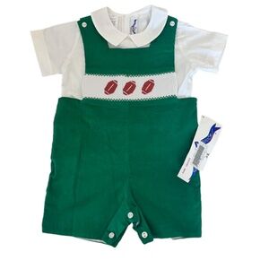 NWT Silly Goose Smocked Football Jon Jon Shortfall Outfit 12M